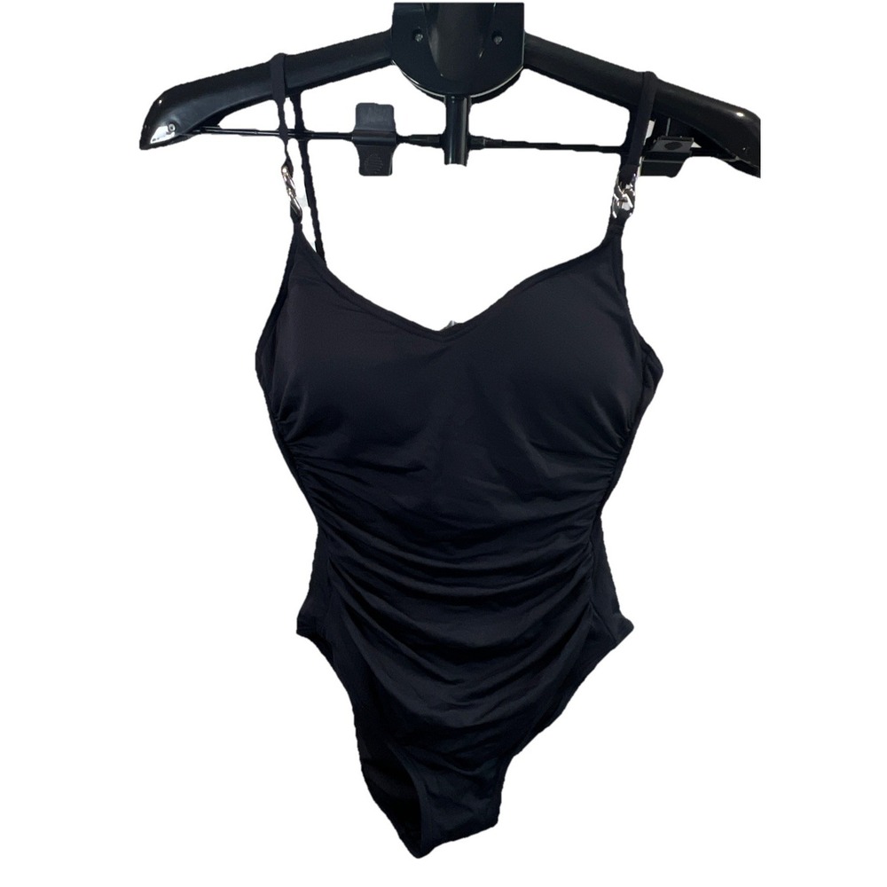 Michael Kors Michael Black Solid Shirred One Piece‎ Swimsuit Size 10